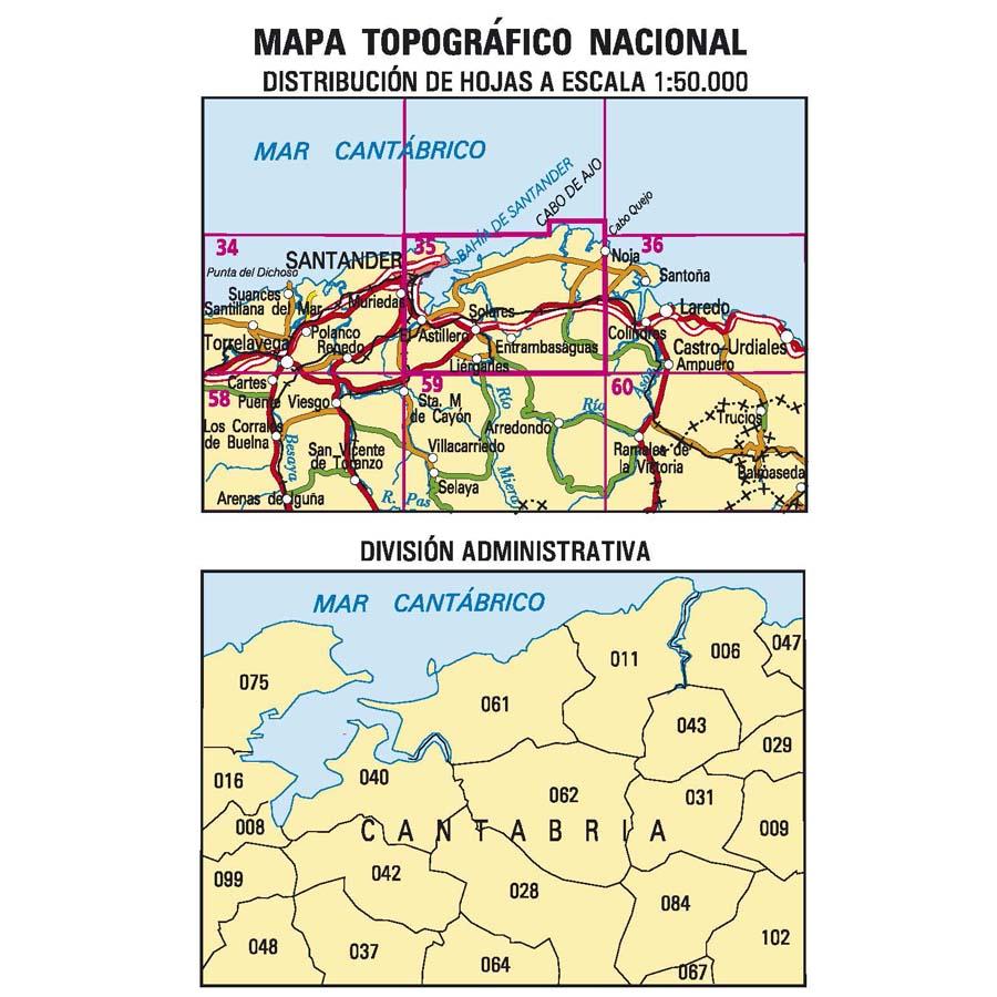Carte topographique de l'Espagne - Santander, n° 0035 | CNIG - 1/50 000 carte pliée CNIG 