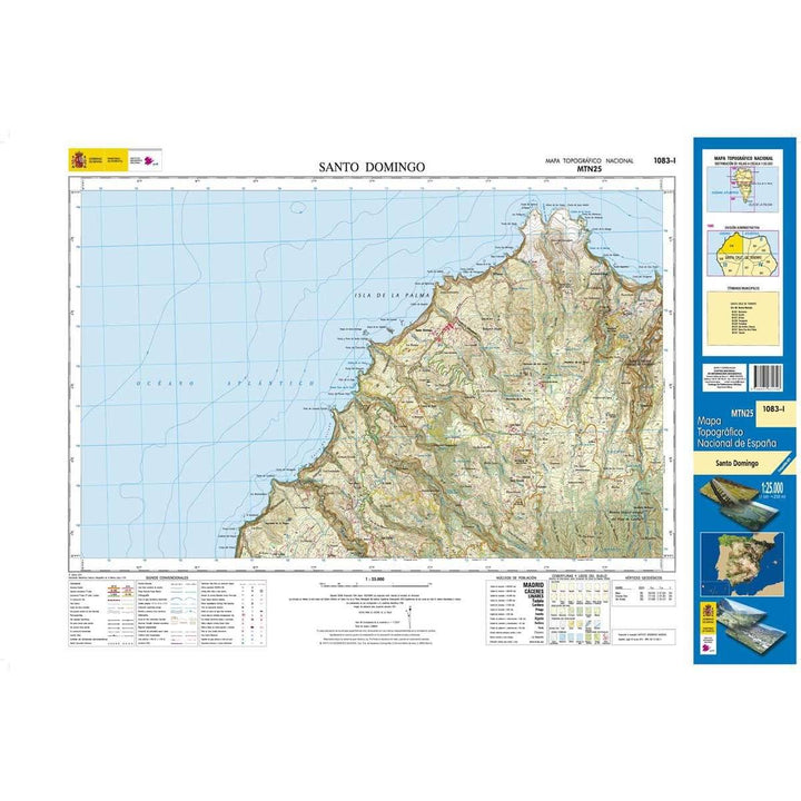 Carte topographique de l'Espagne - Santo Domingo (La Palma), n° 1083.1 | CNIG - 1/25 000 carte pliée CNIG 