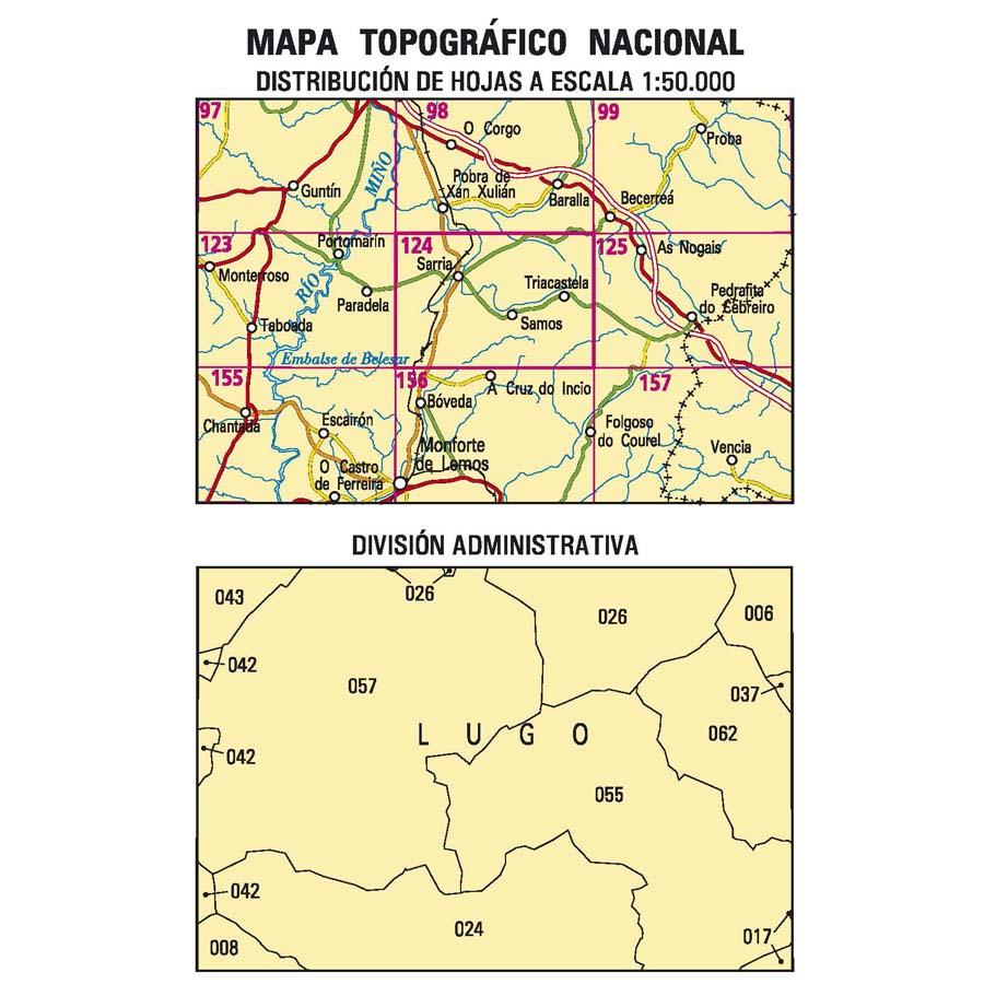 Carte topographique de l'Espagne - Sarria, n° 0124 | CNIG - 1/50 000 carte pliée CNIG 