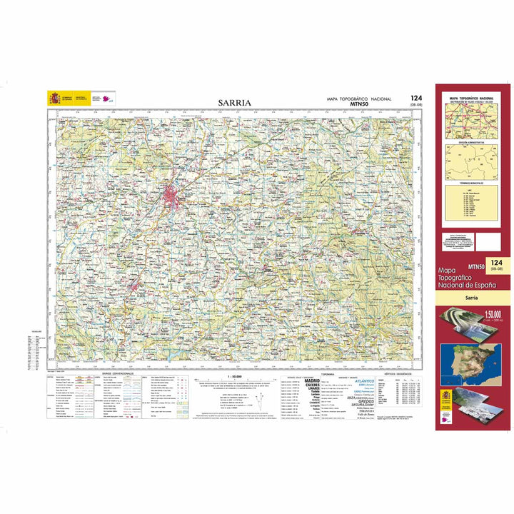Carte topographique de l'Espagne - Sarria, n° 0124 | CNIG - 1/50 000 carte pliée CNIG 