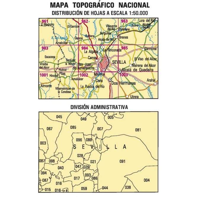 Carte topographique de l'Espagne - Sevilla, n° 984, n° 0984 | CNIG - 1/50 000 carte pliée CNIG 