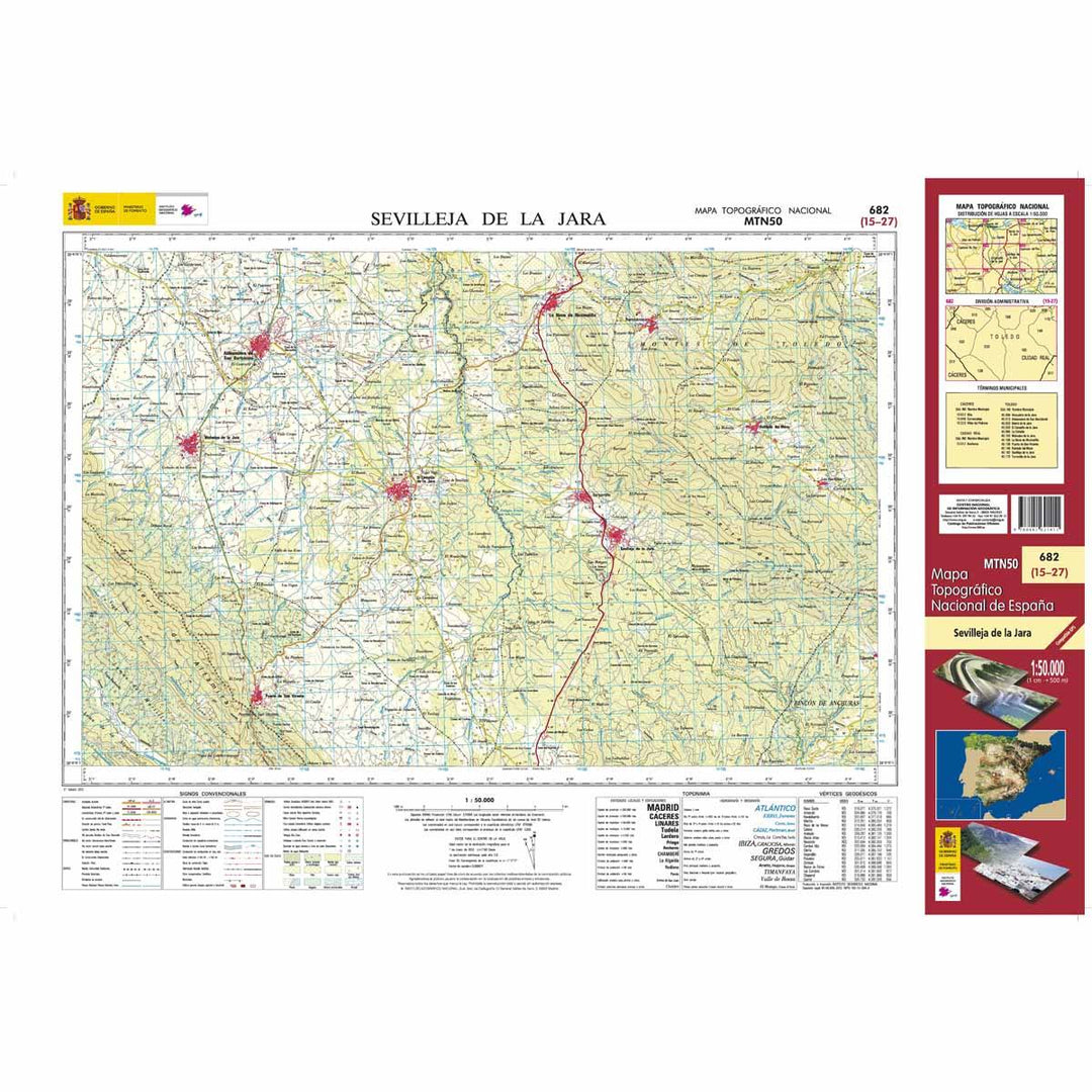 Carte topographique de l'Espagne - Sevilleja de la Jara, n° 0682 | CNIG - 1/50 000 carte pliée CNIG 