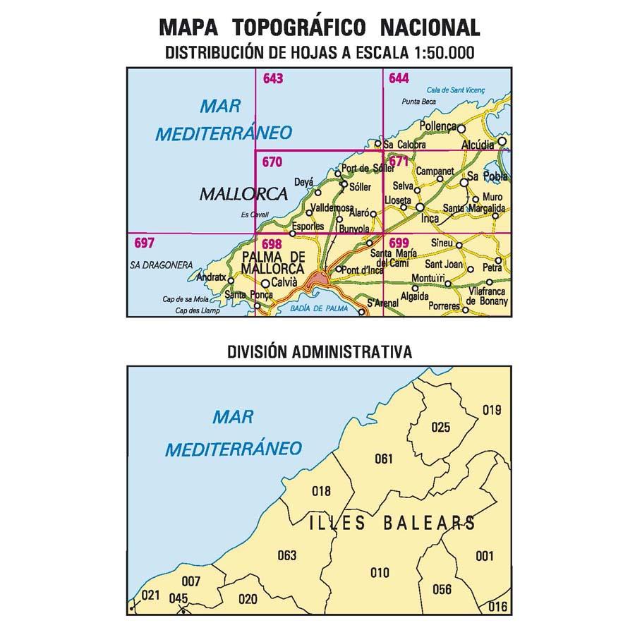 Carte topographique de l'Espagne - Sóller (Mallorca), n° 0670 | CNIG - 1/50 000 carte pliée CNIG 