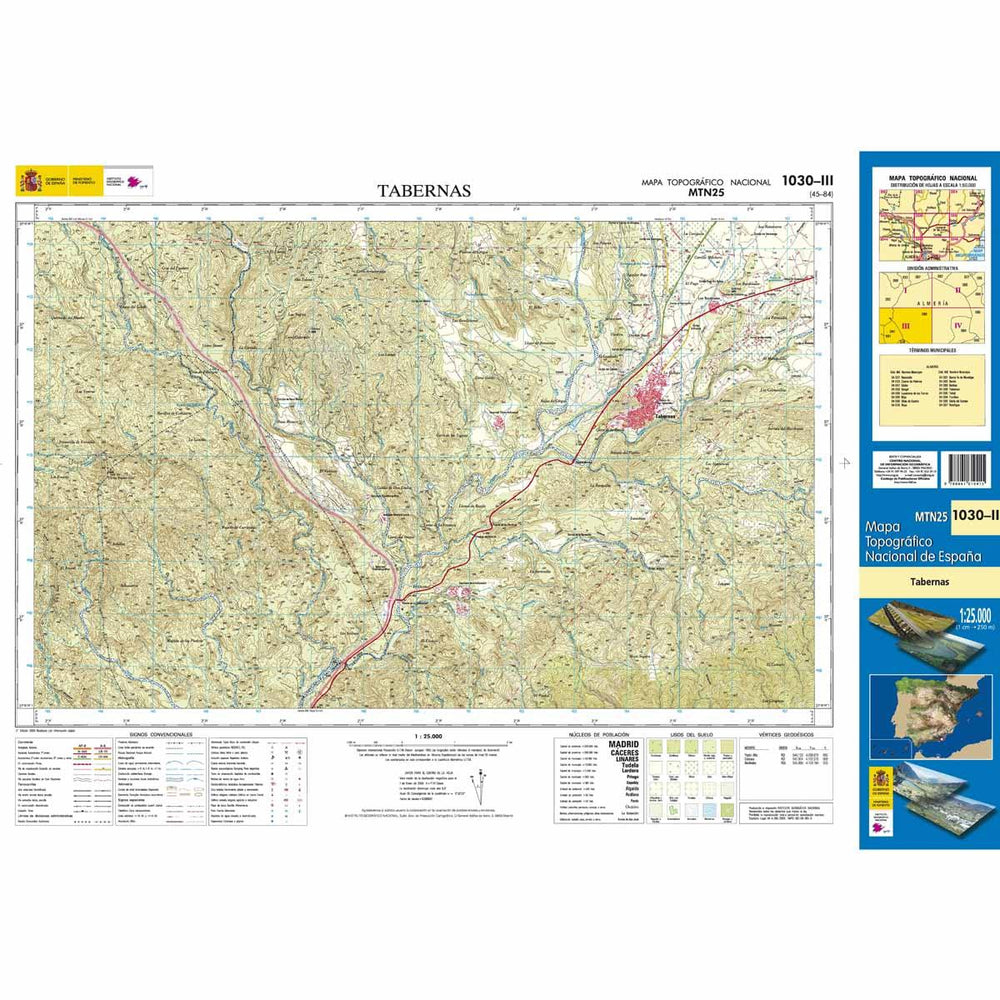 Carte topographique de l'Espagne - Tabernas, n° 1030.3 | CNIG - 1/25 000 carte pliée CNIG 