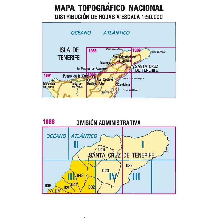 Carte topographique de l'Espagne - Tacoronte (Tenerife), n° 1088.3/4 | CNIG - 1/25 000 carte pliée CNIG 
