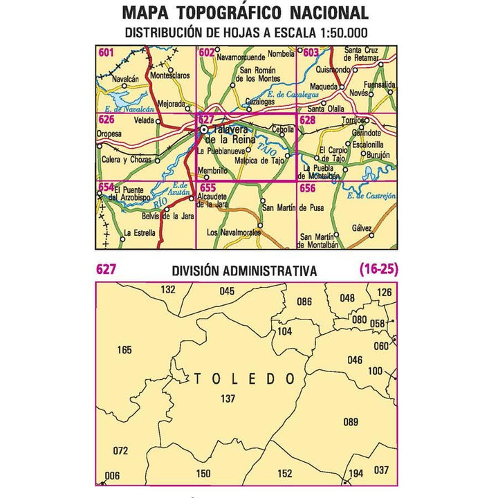 Carte topographique de l'Espagne - Talavera de la Reina, n° 0627 | CNIG - 1/50 000 carte pliée CNIG 