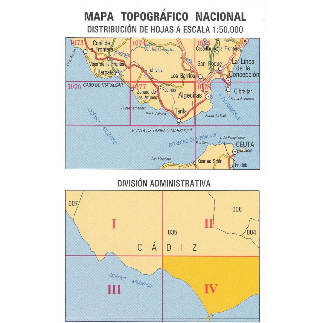 Carte topographique de l'Espagne - Tarifa, n° 1077.4 | CNIG - 1/25 000 carte pliée CNIG 