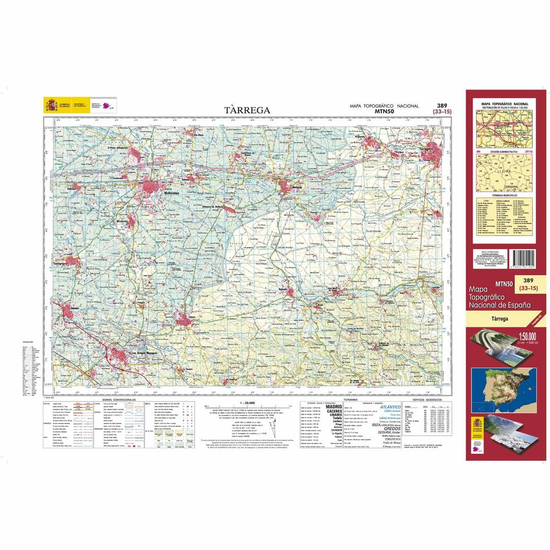 Carte topographique de l'Espagne - Tárrega, n° 0389 | CNIG - 1/50 000 carte pliée CNIG 