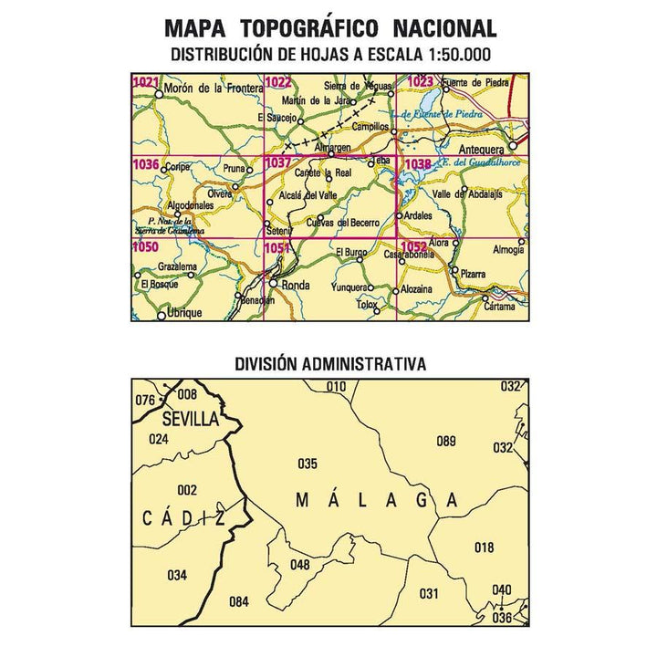 Carte topographique de l'Espagne - Teba, n° 1037 | CNIG - 1/50 000 carte pliée CNIG 