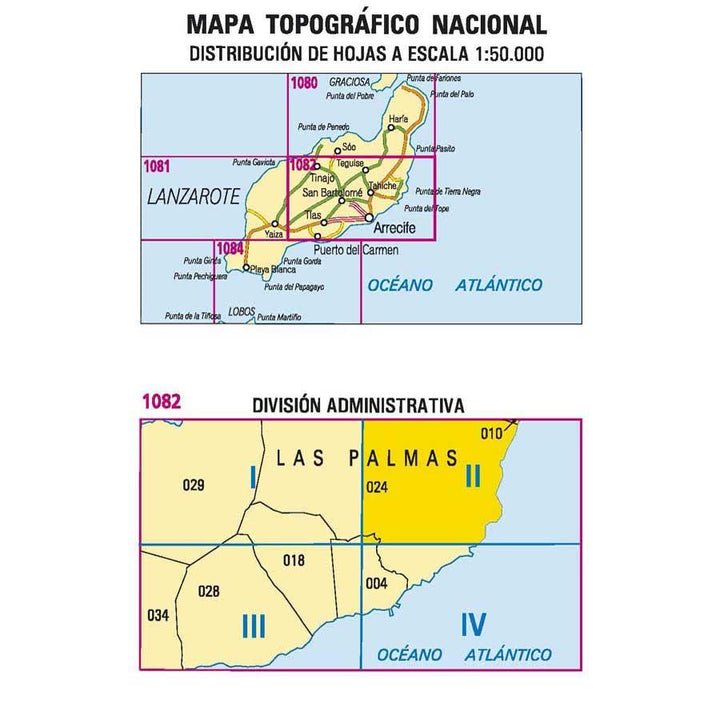 Carte topographique de l'Espagne - Teguise (Lanzarote), n° 1082.2 | CNIG - 1/25 000 carte pliée CNIG 