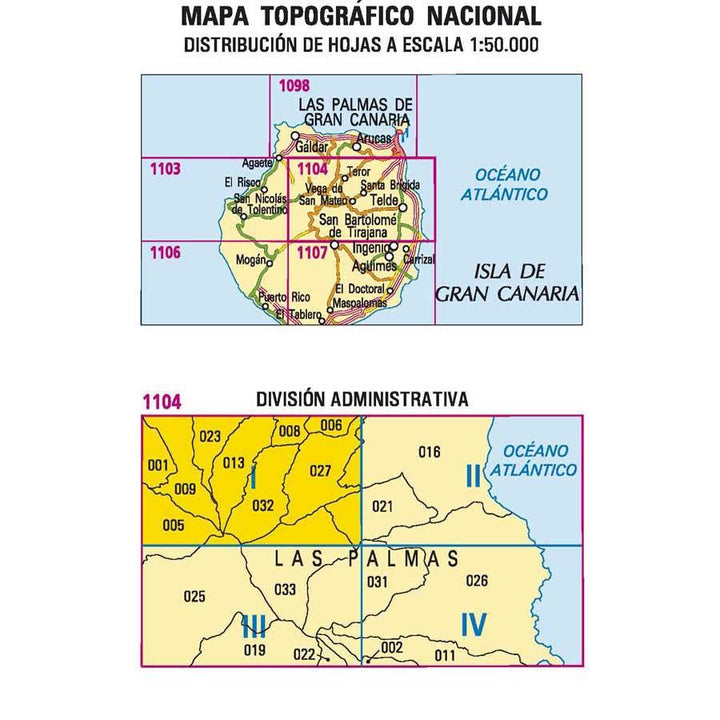 Carte topographique de l'Espagne - Teror (Gran Canaria), n° 1104.1 | CNIG - 1/25 000 carte pliée CNIG 