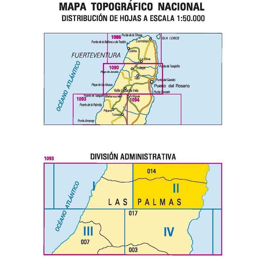 Carte topographique de l'Espagne - Tetir (Fuerteventura), n° 1090.2 | CNIG - 1/25 000 carte pliée CNIG 