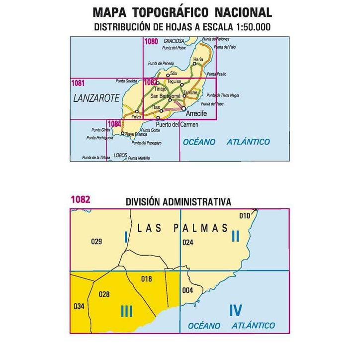 Carte topographique de l'Espagne - Tias (Lanzarote), n° 1082.3 | CNIG - 1/25 000 carte pliée CNIG 