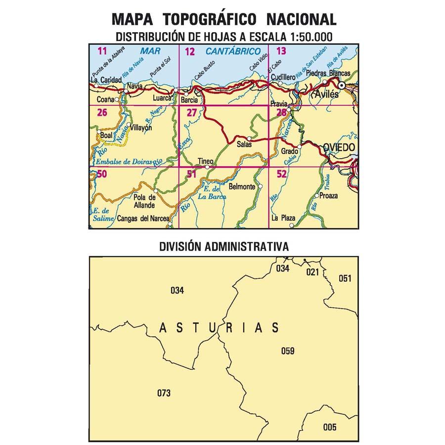 Carte topographique de l'Espagne - Tineo, n° 0027 | CNIG - 1/50 000 carte pliée CNIG 