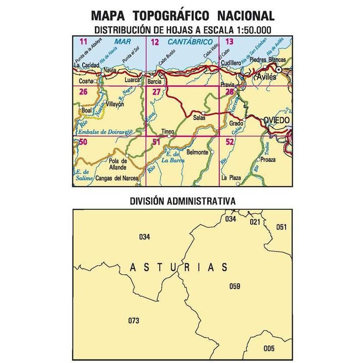 Carte topographique de l'Espagne - Tineo, n° 0027 | CNIG - 1/50 000 carte pliée CNIG 