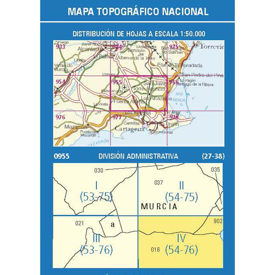 Carte topographique de l'Espagne - Torre-Pacheco, n° 0955.4 | CNIG - 1/25 000 carte pliée CNIG 