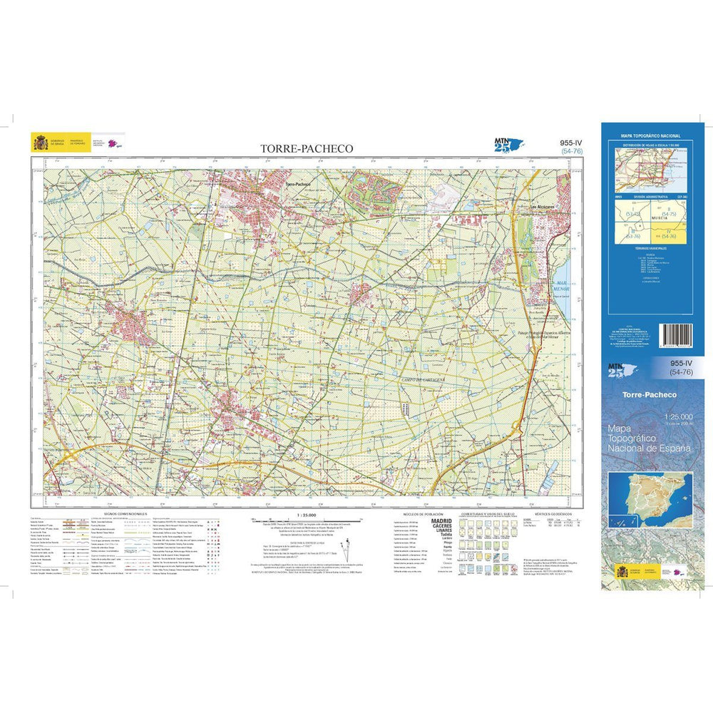 Carte topographique de l'Espagne - Torre-Pacheco, n° 0955.4 | CNIG - 1/25 000 carte pliée CNIG 