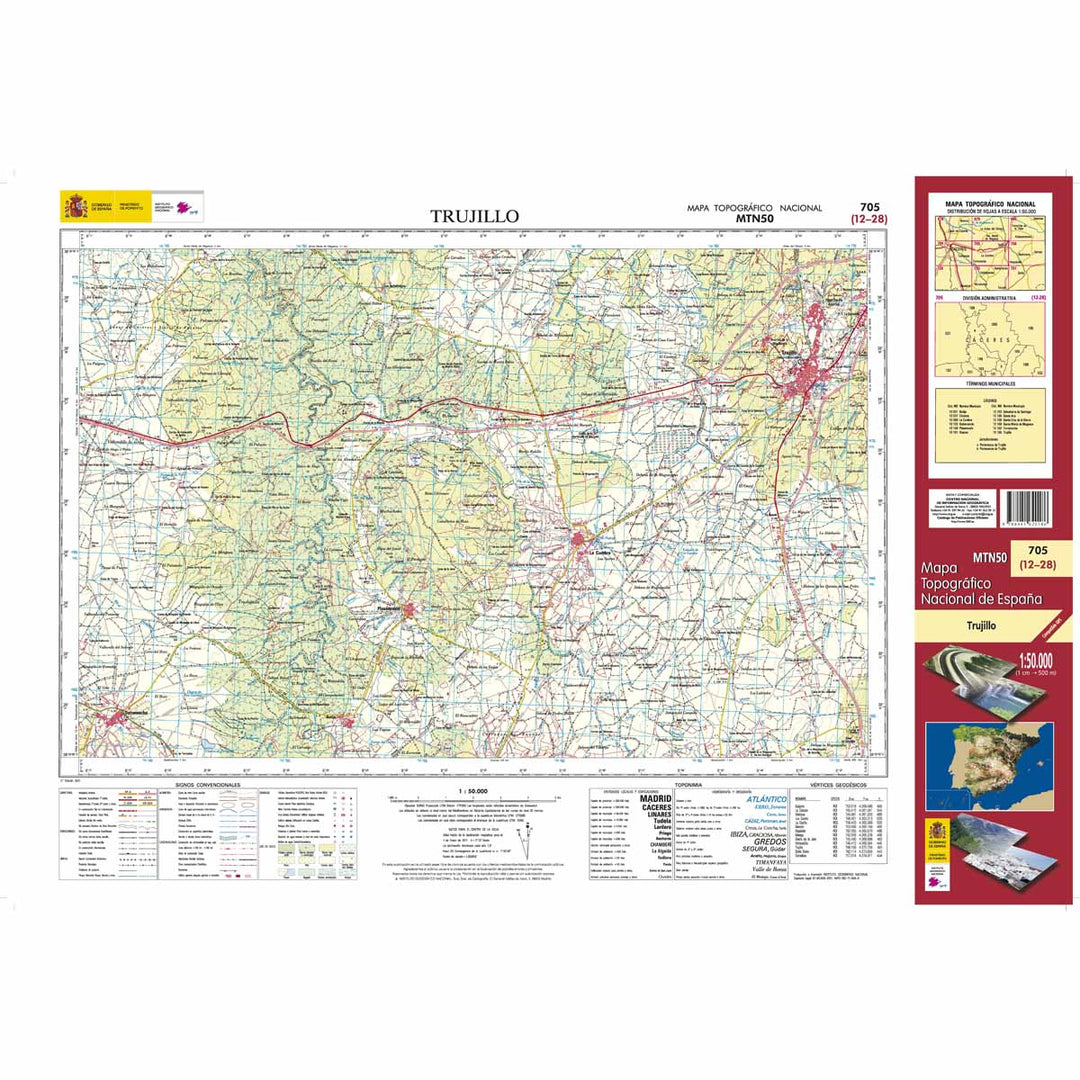 Carte topographique de l'Espagne - Trujillo, n° 0705 | CNIG - 1/50 000 carte pliée CNIG 