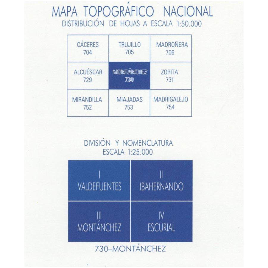 Carte topographique de l'Espagne - Valdefuentes, n° 0730.1 | CNIG - 1/25 000 carte pliée CNIG 
