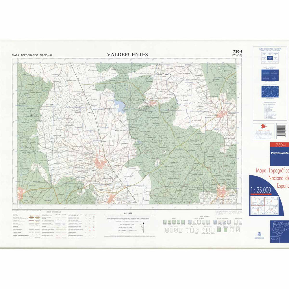 Carte topographique de l'Espagne - Valdefuentes, n° 0730.1 | CNIG - 1/25 000 carte pliée CNIG 