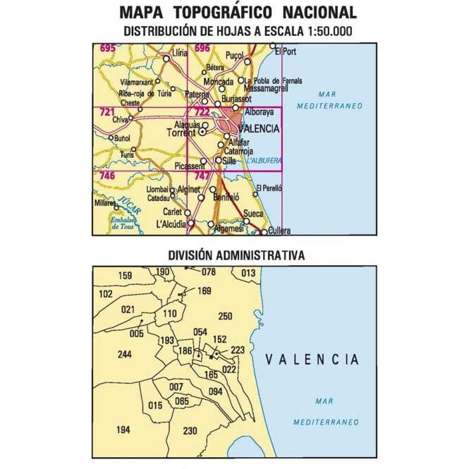 Carte topographique de l'Espagne - Valencia, n° 722, n° 0722 | CNIG - 1/50 000 carte pliée CNIG 