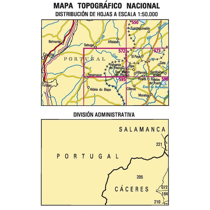 Carte topographique de l'Espagne - Valverde del Fresno, n° 0572 | CNIG - 1/50 000 carte pliée CNIG 