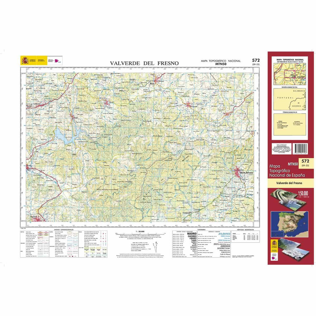 Carte topographique de l'Espagne - Valverde del Fresno, n° 0572 | CNIG - 1/50 000 carte pliée CNIG 