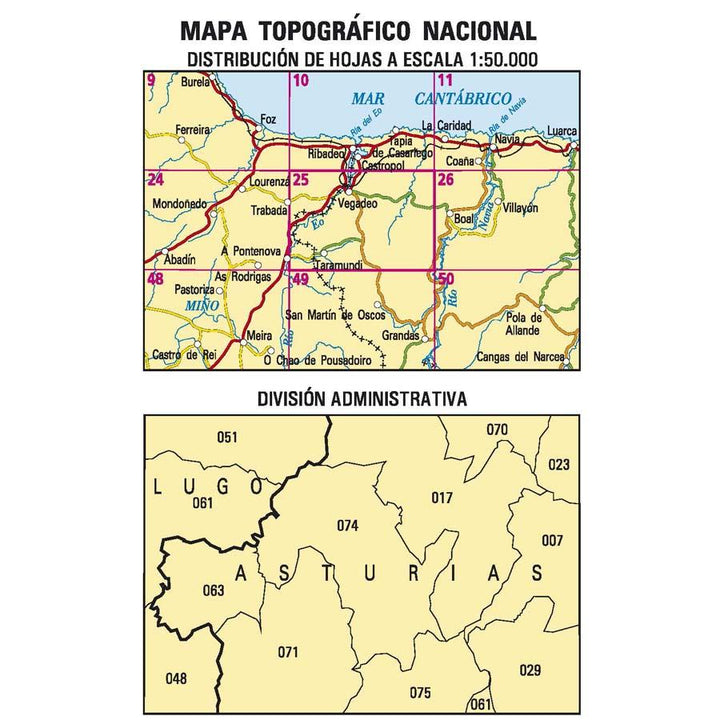 Carte topographique de l'Espagne - Vegadeo, n° 0025 | CNIG - 1/50 000 carte pliée CNIG 