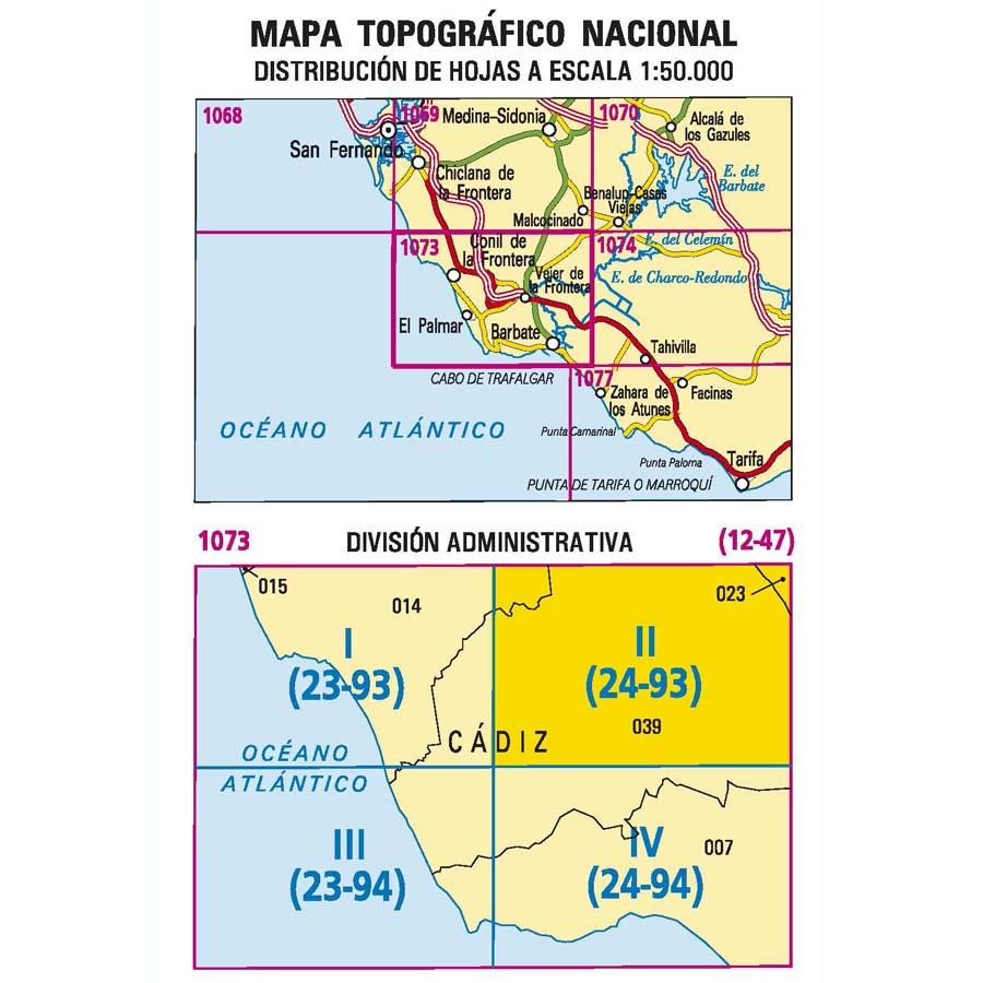 Carte topographique de l'Espagne - Vejer de la Frontera, n° 1073.2 | CNIG - 1/25 000 carte pliée CNIG 