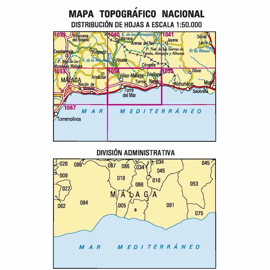 Carte topographique de l'Espagne - Vélez-Malaga, n° 1054 | CNIG - 1/50 000 carte pliée CNIG 
