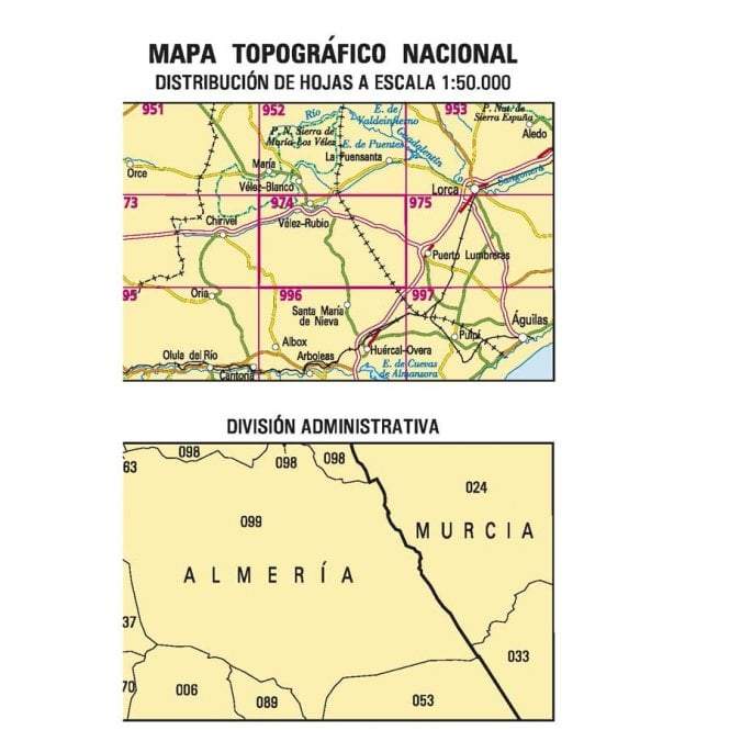 Carte topographique de l'Espagne - Vélez Rubio, n° 974, n° 0974 | CNIG - 1/50 000 carte pliée CNIG 