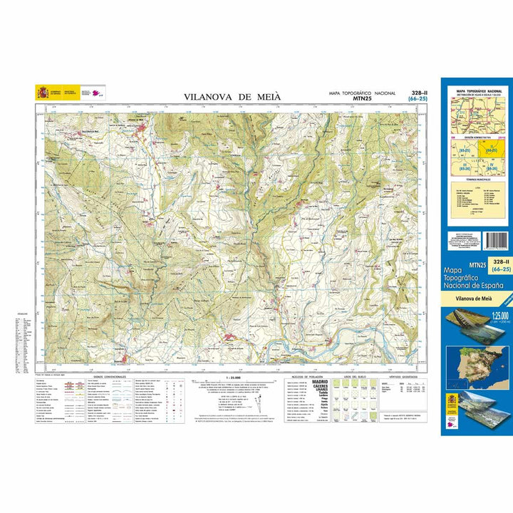 Carte topographique de l'Espagne - Vilanova de Meià, n° 0328.2 | CNIG - 1/25 000 carte pliée CNIG 