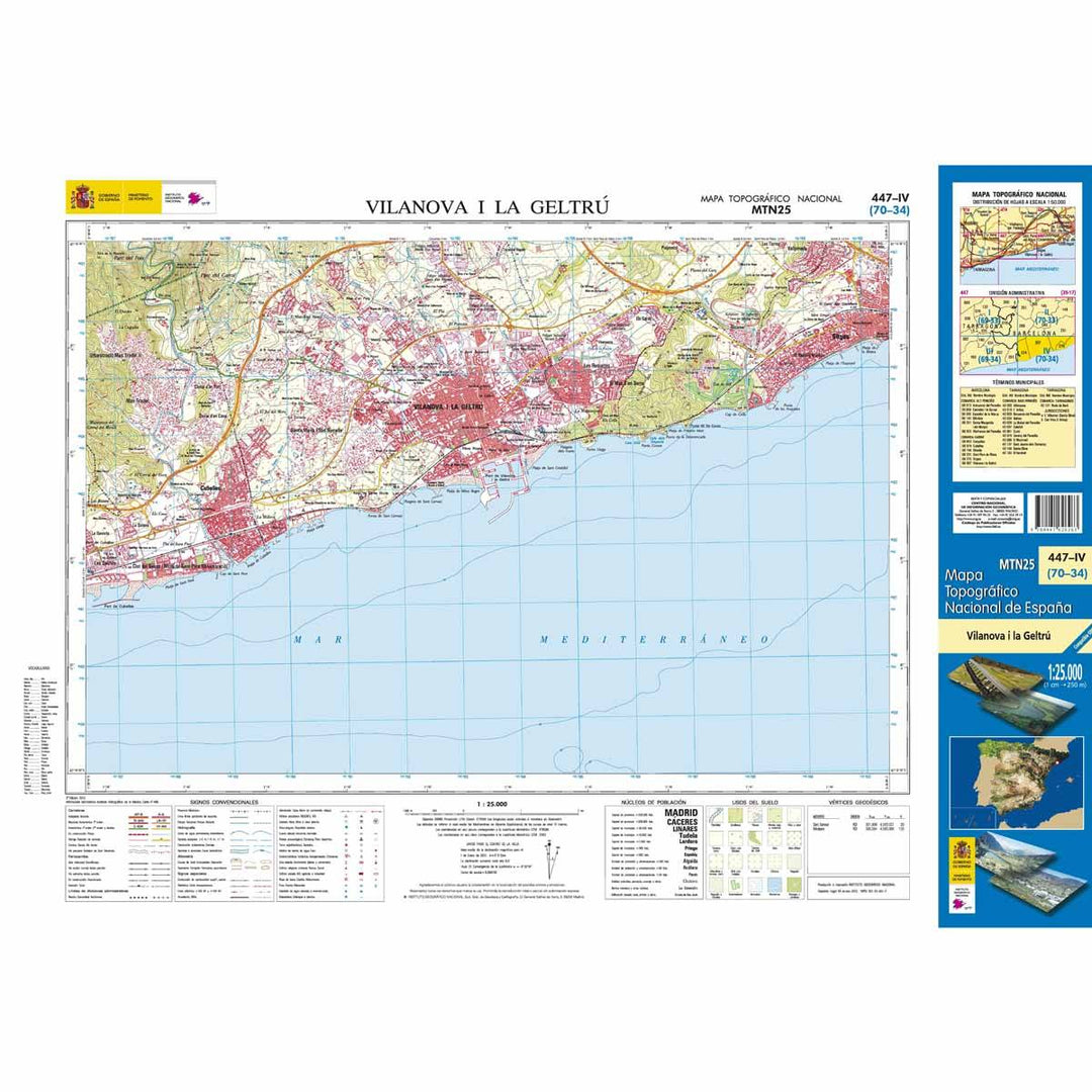 Carte topographique de l'Espagne - Vilanova I La Geltrú, n° 0447.4 | CNIG - 1/25 000 carte pliée CNIG 