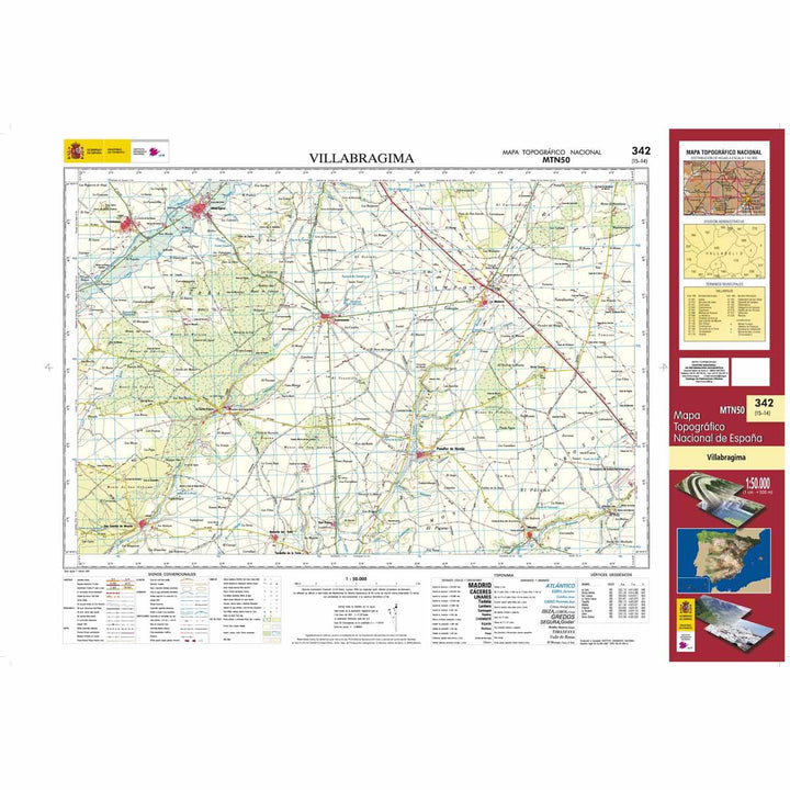 Carte topographique de l'Espagne - Villabrágima, n° 0342 | CNIG - 1/50 000 carte pliée CNIG 