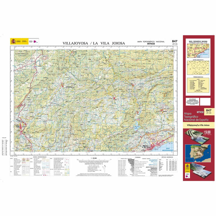 Carte topographique de l'Espagne - Villajoyosa/La Vila Joiosa, n° 0847 | CNIG - 1/50 000 carte pliée CNIG 
