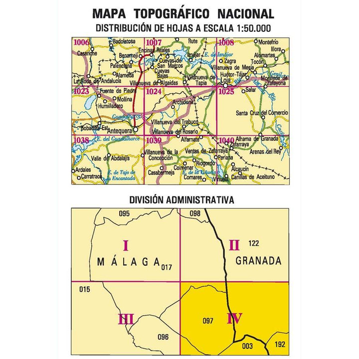 Carte topographique de l'Espagne - Villanueva del Trabuco, n° 1024.4 | CNIG - 1/25 000 carte pliée CNIG 