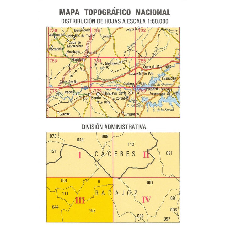 Carte topographique de l'Espagne - Villar de Rena, n° 0754.3 | CNIG - 1/25 000 carte pliée CNIG 