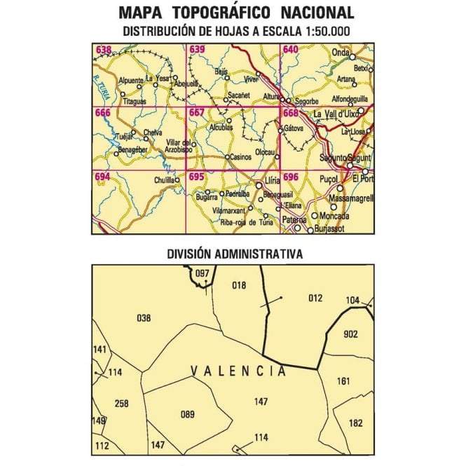 Carte topographique de l'Espagne - Villar del Arzobispo, n° 0667 | CNIG - 1/50 000 carte pliée CNIG 