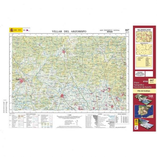 Carte topographique de l'Espagne - Villar del Arzobispo, n° 0667 | CNIG - 1/50 000 carte pliée CNIG 