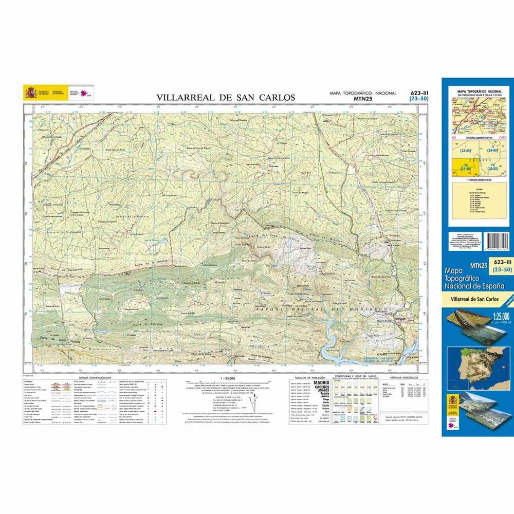 Carte topographique de l'Espagne - Villarreal de San Carlos, n° 0623.3 | CNIG - 1/25 000 carte pliée CNIG 