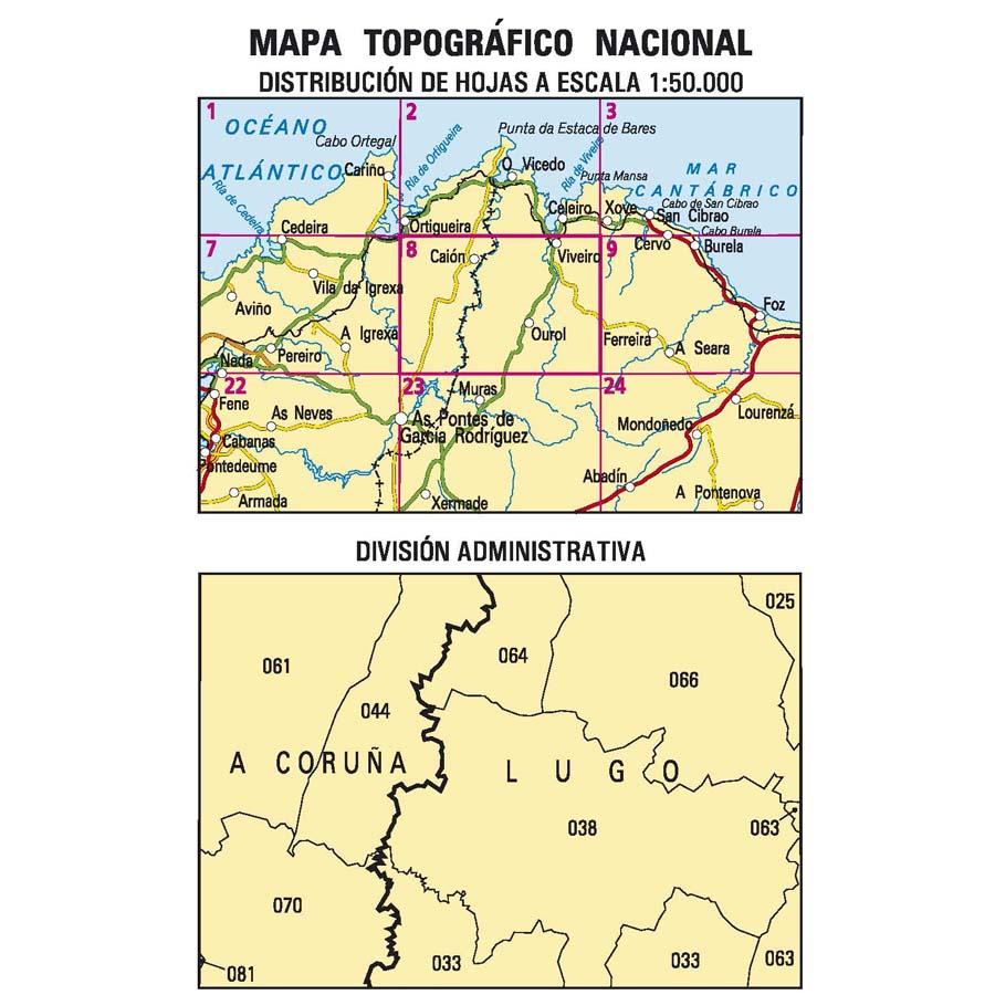 Carte topographique de l'Espagne - Viveiro, n° 0008 | CNIG - 1/50 000 carte pliée CNIG 