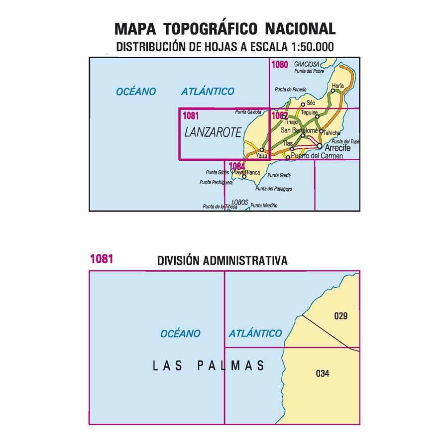Carte topographique de l'Espagne - Yaiza (Lanzarote), n° 1081 | CNIG - 1/50 000 carte pliée CNIG 