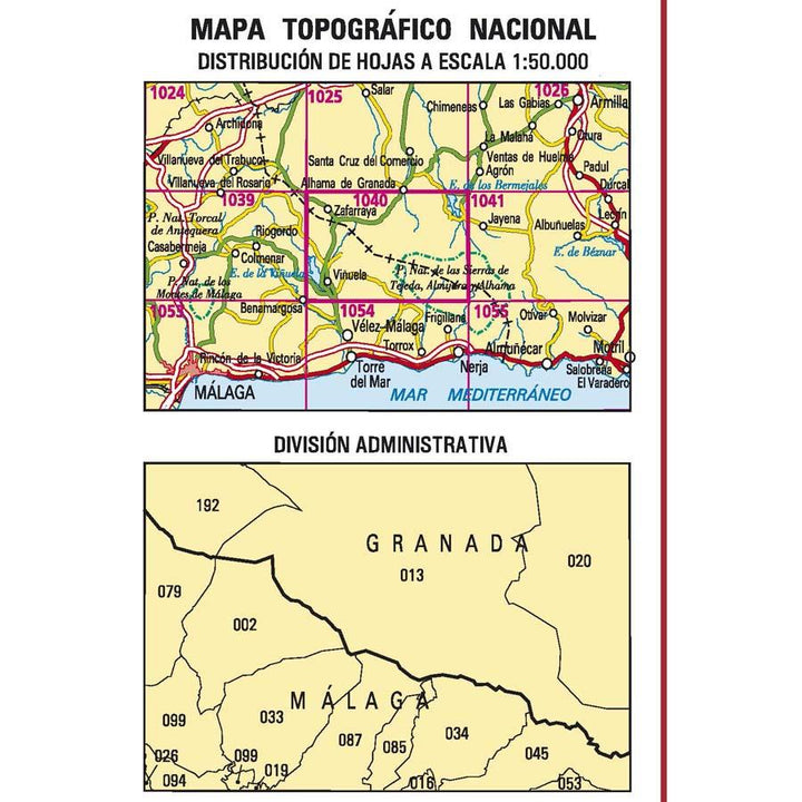 Carte topographique de l'Espagne - Zafarraya, n° 1040 | CNIG - 1/50 000 carte pliée CNIG 