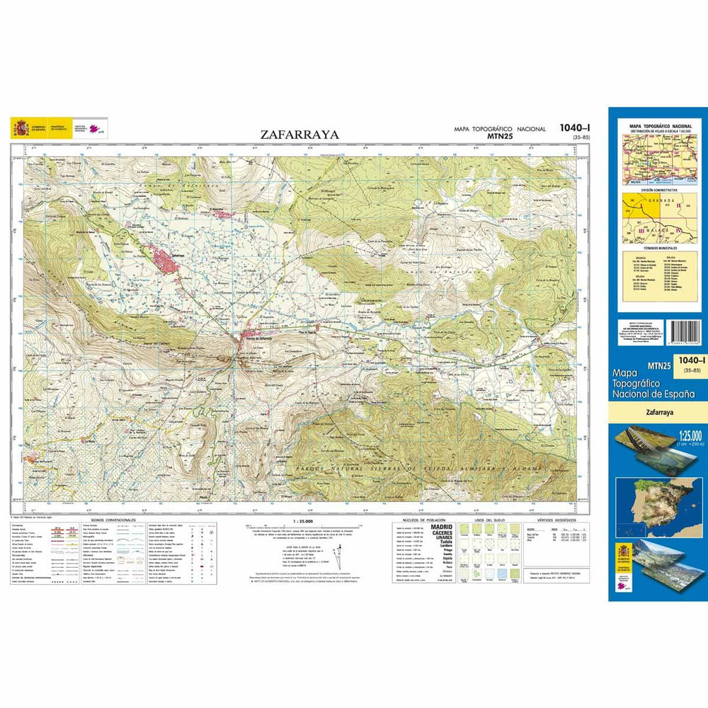 Carte topographique de l'Espagne - Zafarraya, n° 1040.1 | CNIG - 1/25 000 carte pliée CNIG 