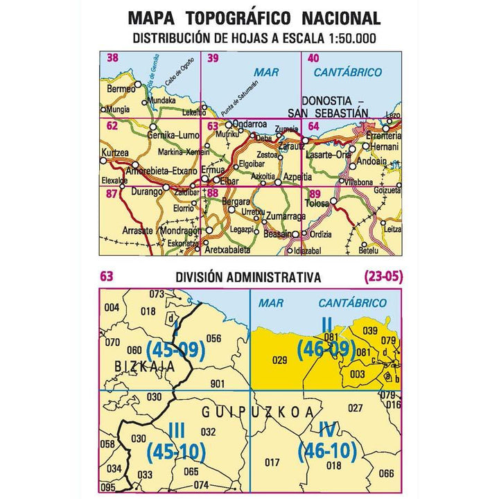 Carte topographique de l'Espagne - Zumaia, n° 0063.2 | CNIG - 1/25 000 carte pliée CNIG 