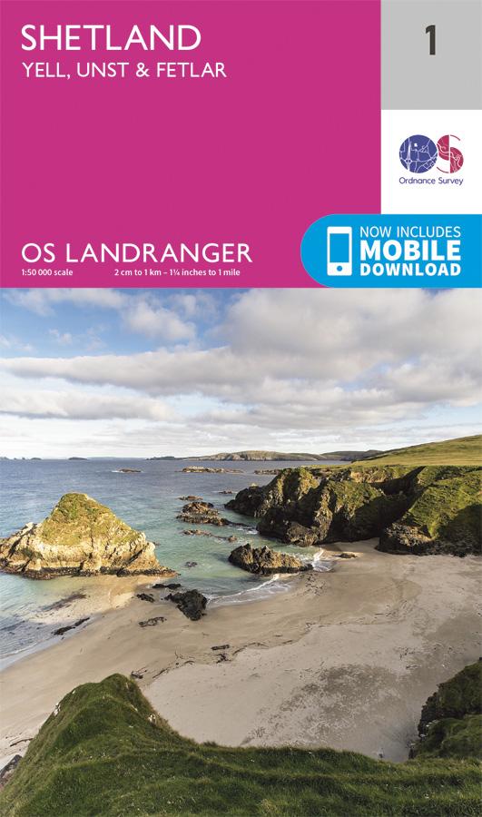 Carte topographique n° 001 - Shetland - Yell, Unst, Fetlar (Grande Bretagne) | Ordnance Survey - Landranger carte pliée Ordnance Survey 