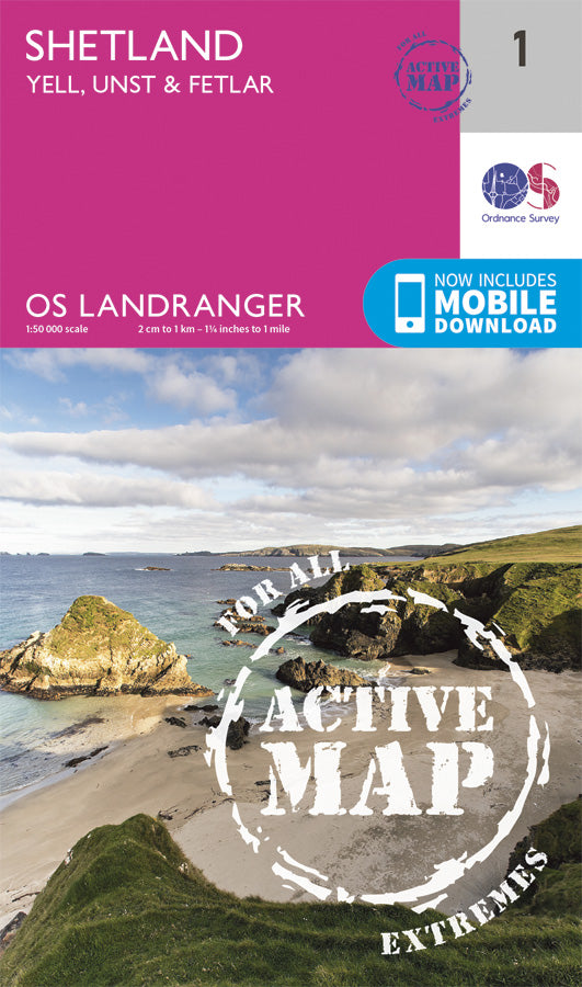 Carte topographique n° 001 - Shetland - Yell, Unst, Fetlar (Grande Bretagne) | Ordnance Survey - Landranger carte pliée Ordnance Survey Plastifiée 