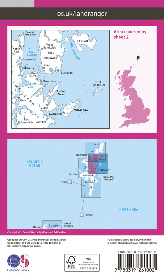 Carte topographique n° 002 - Shetland - Sullom Voe, Whalsay (Grande Bretagne) | Ordnance Survey - Landranger carte pliée Ordnance Survey Papier 