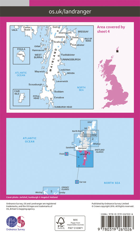 Carte topographique n° 004 - Shetland - South Mainland (Grande Bretagne) | Ordnance Survey - Landranger carte pliée Ordnance Survey Papier 