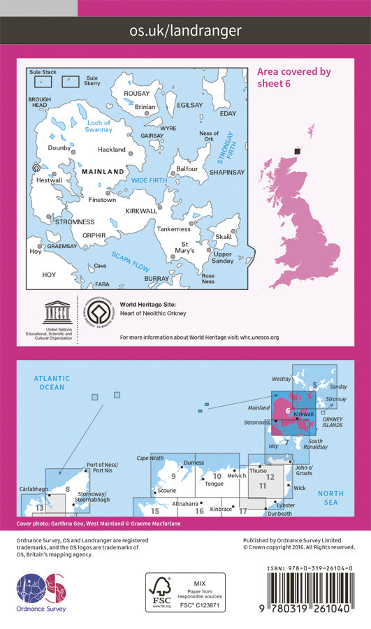 Carte topographique n° 006 - Orkney - Mainland (Grande Bretagne) | Ordnance Survey - Landranger carte pliée Ordnance Survey Papier 